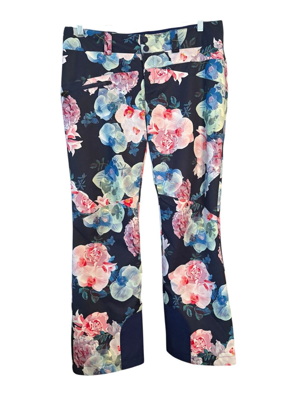 Obermeyer Blue Floral Ski Snow Pants Woman’s 18 Pansy Print Outdoorsy Snowboard